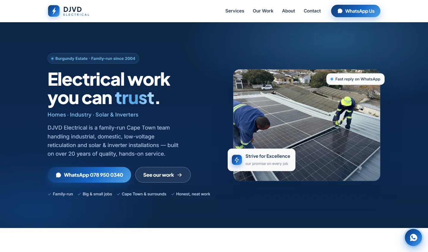 DJVD Electrical website — desktop view