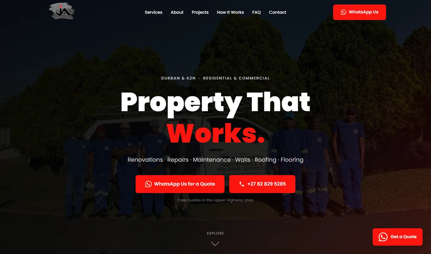 J.A. Property Maintenance website — desktop view